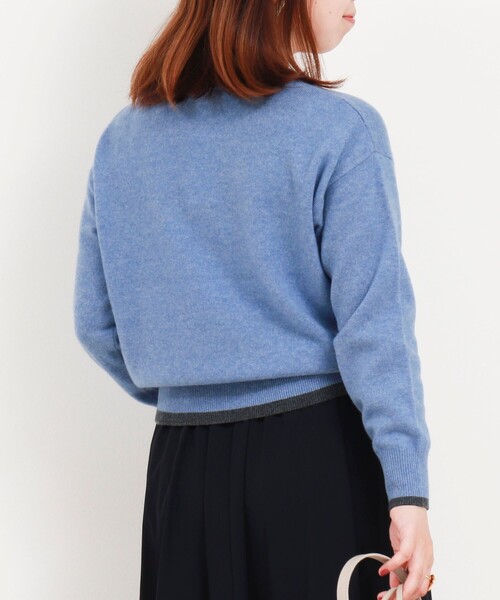 カシミヤ100 配色クルーネックプルオーバーニット（ニット/セーター