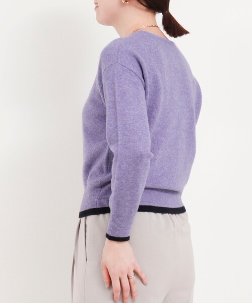 カシミヤ100 配色クルーネックプルオーバーニット（ニット/セーター