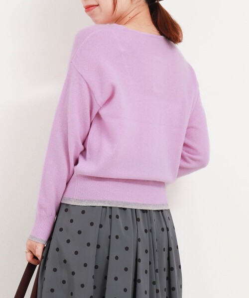 カシミヤ100 配色クルーネックプルオーバーニット（ニット/セーター