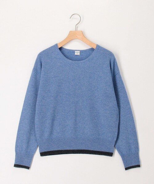 カシミヤ100 配色クルーネックプルオーバーニット（ニット/セーター