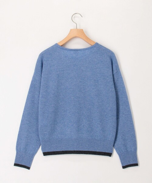 カシミヤ100 配色クルーネックプルオーバーニット（ニット/セーター