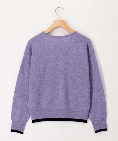 カシミヤ100 配色クルーネックプルオーバーニット（ニット/セーター