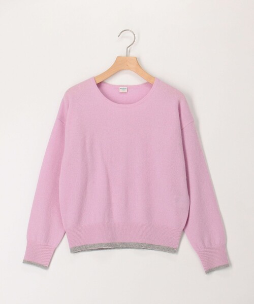 カシミヤ100 配色クルーネックプルオーバーニット（ニット/セーター