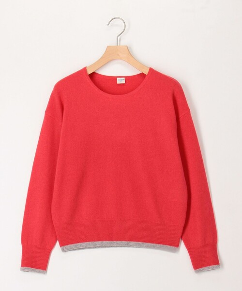 カシミヤ100 配色クルーネックプルオーバーニット（ニット/セーター