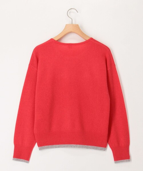 カシミヤ100 配色クルーネックプルオーバーニット（ニット/セーター
