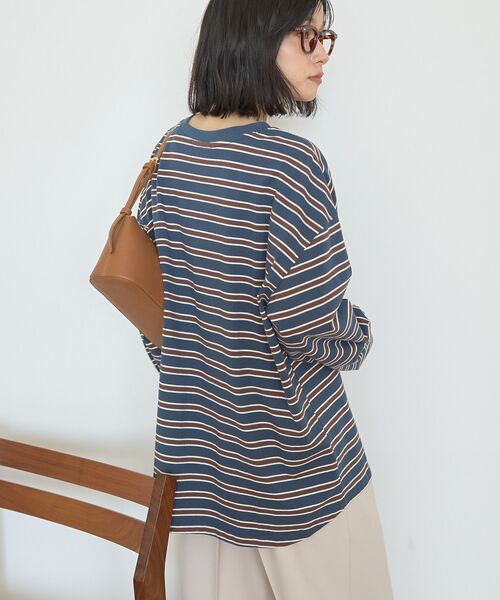 AMERICAN HOLIC(アメリカンホリック)の「アソートボーダーロングTシャツ(Tシャツ/カットソー・レディース・アイボリー/ボルドー/ネイビー・FREE)」の6枚目の写真