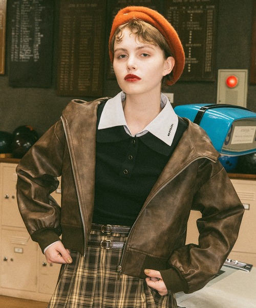 REDYAZEL（レディアゼル）の「ヴィンテージライクレザーフーディブルゾン（ブルゾン・レディース・ベージュ/ダークブラウン/ブラック・FREE）」の3枚目の写真