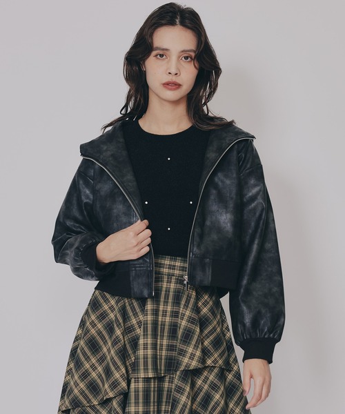 REDYAZEL（レディアゼル）の「ヴィンテージライクレザーフーディブルゾン（ブルゾン・レディース・ベージュ/ダークブラウン/ブラック・FREE）」の2枚目の写真