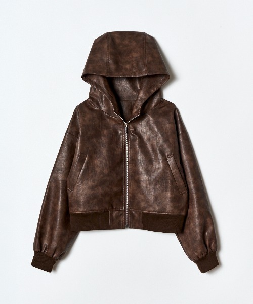 REDYAZEL（レディアゼル）の「ヴィンテージライクレザーフーディブルゾン（ブルゾン・レディース・ベージュ/ダークブラウン/ブラック・FREE）」の8枚目の写真