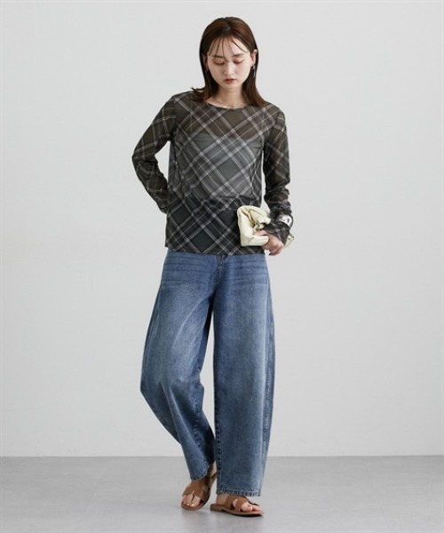 nissen(ニッセン)の「シアーチェック長袖トップス(Tシャツ/カットソー・レディース・ブラック/カーキ/ブラウン・M/L/LL)」の12枚目の写真