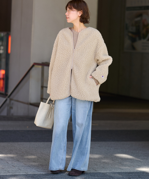 Champion(チャンピオン)の「《追加》別注【Champion/チャンピオン】ボアフリースジャケット(ブルゾン・レディース・チャコールグレー/ベージュ/ネイビー・FREE)」の12枚目の写真