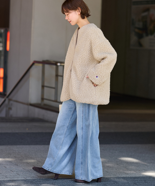 Champion(チャンピオン)の「《追加》別注【Champion/チャンピオン】ボアフリースジャケット(ブルゾン・レディース・チャコールグレー/ベージュ/ネイビー・FREE)」の13枚目の写真