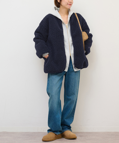 Champion(チャンピオン)の「《追加》別注【Champion/チャンピオン】ボアフリースジャケット(ブルゾン・レディース・チャコールグレー/ベージュ/ネイビー・FREE)」の20枚目の写真