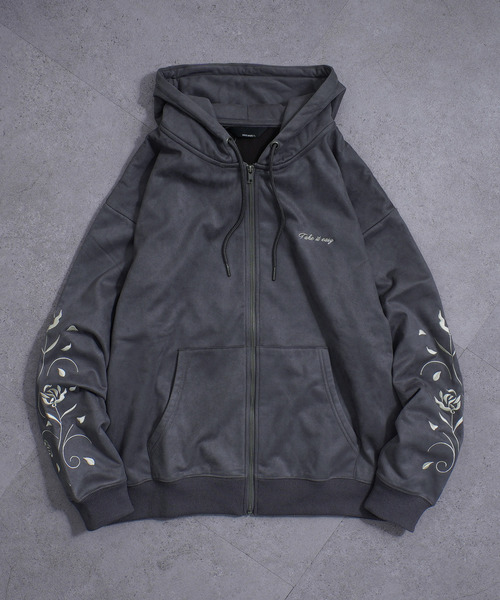 NILWAY（ニルウェイ）の「裏起毛カットスエード フラワー袖刺繍フルジップパーカー（パーカー・メンズ・ネイビー系/チャコールグレー/ブラウン/アイボリー・LARGE/MEDIUM）」の19枚目の写真