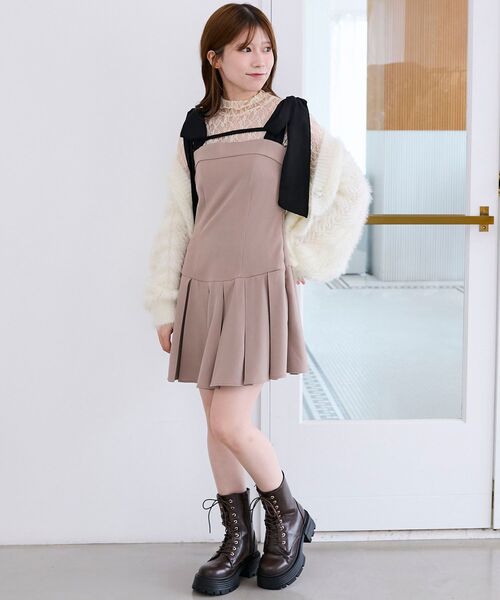 MAJESTIC LEGON（マジェスティックレゴン）の「ショルダーリボンミニワンピース（ワンピース・レディース・ベージュ/グレー系その他/ブラウン系その他2・MEDIUM）」の7枚目の写真