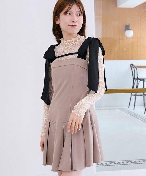 MAJESTIC LEGON（マジェスティックレゴン）の「ショルダーリボンミニワンピース（ワンピース・レディース・ベージュ/グレー系その他/ブラウン系その他2・MEDIUM）」の11枚目の写真