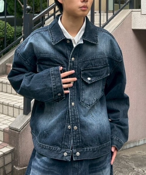 デニムジャケット ダークブルー KURO（クロ）の「【Bs】【it】【KURO クロ】Gジャン / CROW DENIM