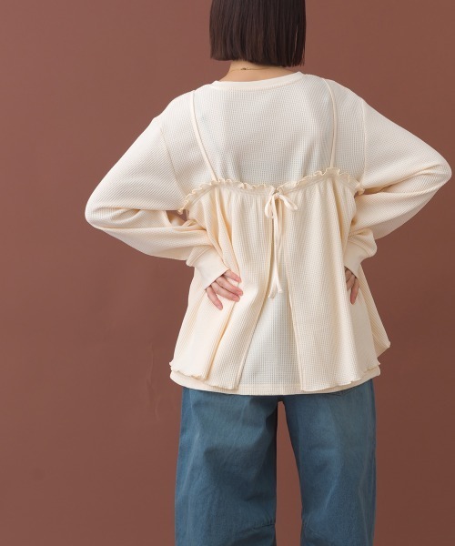 OMNES（オムネス）の「ワッフルビスチェ＆インナーセット レイヤードカットソー（アンサンブル・レディース・アイボリー/ダークグレー・FREE）」の14枚目の写真