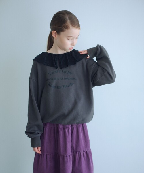 green label relaxing（グリーンレーベルリラクシング）の「レースエリ 裏毛プルオーバー / キッズ  100cm-160cm（スウェット・キッズ・ナチュラル/ダークグレー・120cm/140cm/160cm/130cm/100cm/150cm/110cm）」の2枚目の写真