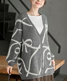 rps | リボン柄Ｖネックニットカーディガン(カーディガン/ボレロ)