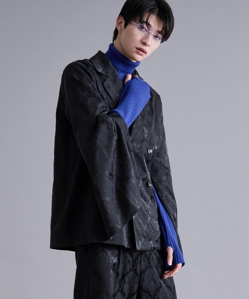 Ellno Loset（エルノロゼット）の「2wayアームスリットジャガードジャケット/SETUP対応（テーラードジャケット・メンズ・ネイビー/ブラック・X-SMALL/SMALL/MEDIUM/LARGE）」の5枚目の写真