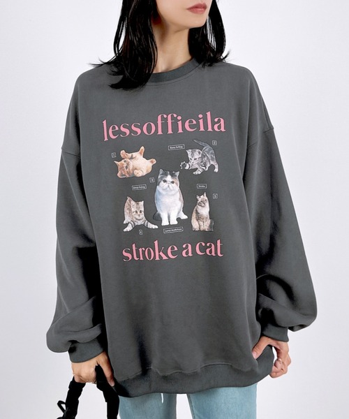 セール】【キュートな癒し系トレーナー♪】ねこプリントBIGスウェット