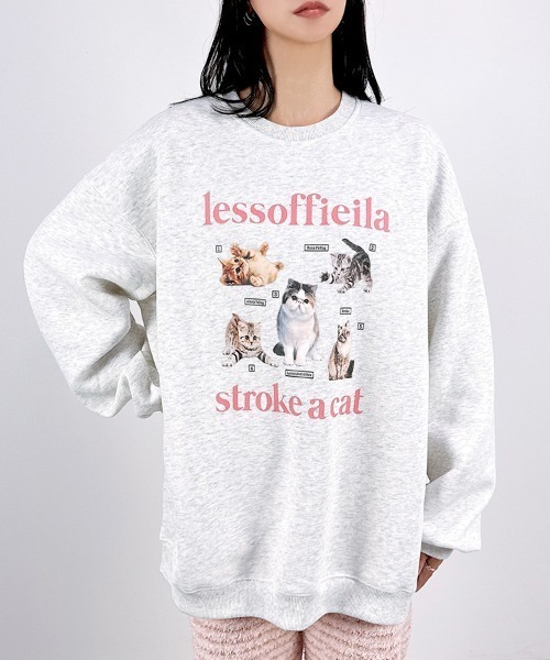 セール】【キュートな癒し系トレーナー♪】ねこプリントBIGスウェット