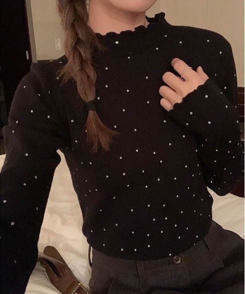 ViViDAY(ビビデー)の「ドット柄ハイネックカットソー(Tシャツ/カットソー・レディース・ブラック/アイボリー・M)」の2枚目の写真