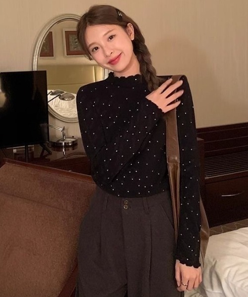 ViViDAY(ビビデー)の「ドット柄ハイネックカットソー(Tシャツ/カットソー・レディース・ブラック/アイボリー・M)」の5枚目の写真