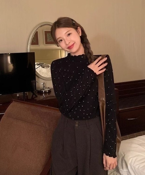 ViViDAY(ビビデー)の「ドット柄ハイネックカットソー(Tシャツ/カットソー・レディース・ブラック/アイボリー・M)」の6枚目の写真