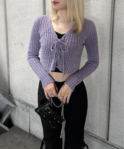 jiasecond.(ジアセカンド)の「【jiasecond.】フロントレースアップニット / トップス ニット Vネック レースアップ 長袖 クロップド ショート グレー パープル カーキ ネイビー ZOZOTOWN限定(ニット/セーター・レディース・カーキ/グレー/ネイビー/パープル・FREE)」の4枚目の写真