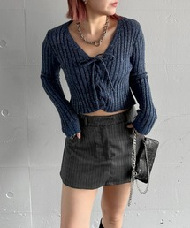 【jiasecond.】フロントレースアップニット / トップス ニット Vネック レースアップ 長袖 クロップド ショート グレー パープル カーキ ネイビー ZOZOTOWN限定