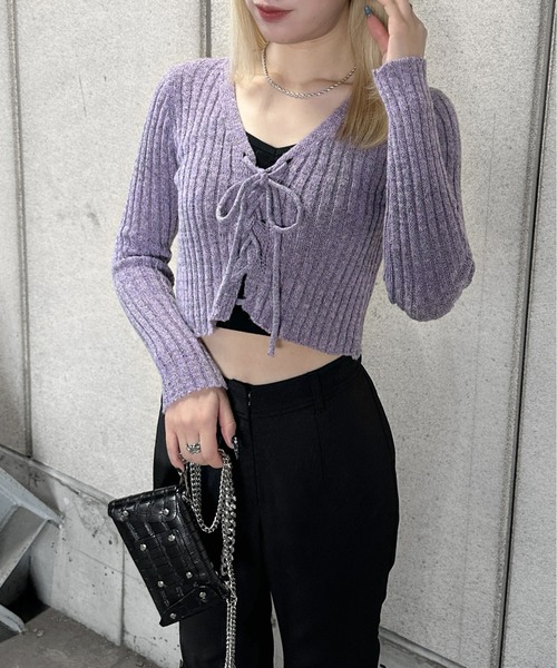 jiasecond.(ジアセカンド)の「【jiasecond.】フロントレースアップニット / トップス ニット Vネック レースアップ 長袖 クロップド ショート グレー パープル カーキ ネイビー ZOZOTOWN限定(ニット/セーター・レディース・カーキ/グレー/ネイビー/パープル・FREE)」の13枚目の写真