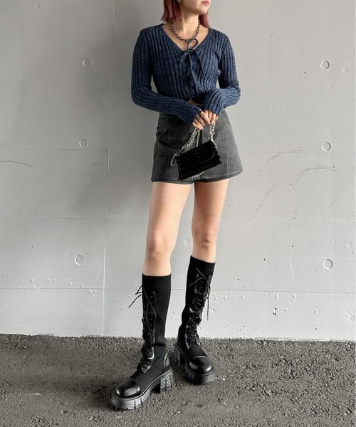 jiasecond.(ジアセカンド)の「【jiasecond.】フロントレースアップニット / トップス ニット Vネック レースアップ 長袖 クロップド ショート グレー パープル カーキ ネイビー ZOZOTOWN限定(ニット/セーター・レディース・カーキ/グレー/ネイビー/パープル・FREE)」の16枚目の写真