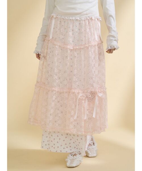 merry jenny（メリージェニー）の「シアーレースフレアスカート（スカート・レディース・オフホワイト/ピンク/ライトブルー・FREE）」の3枚目の写真