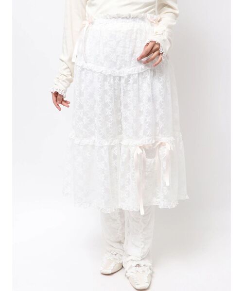 merry jenny（メリージェニー）の「シアーレースフレアスカート（スカート・レディース・オフホワイト/ピンク/ライトブルー・FREE）」の4枚目の写真