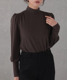 ハイネック ギャザー ロング カフス トップス