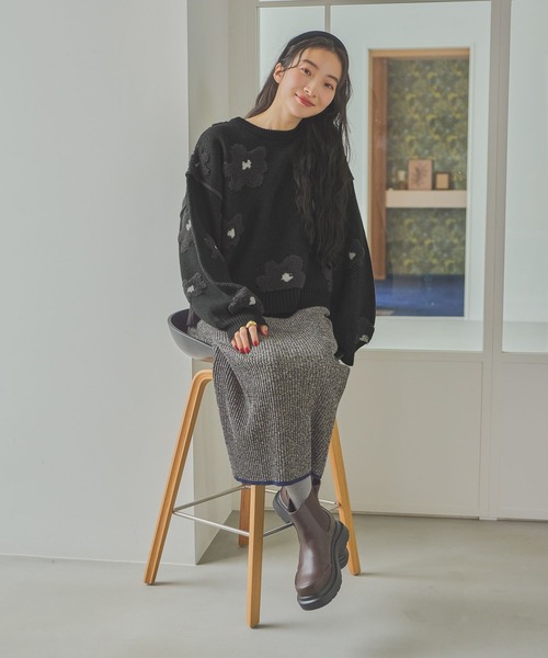 セール】フラワージャガードニットプルオーバー（ニット/セーター