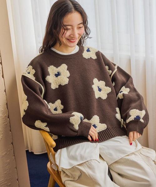 フラワージャガードニットプルオーバー（ニット/セーター）｜niko and
