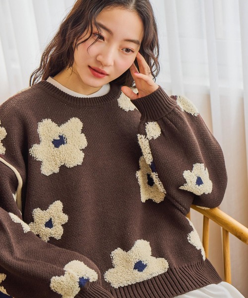 フラワージャガードニットプルオーバー（ニット/セーター）｜niko and