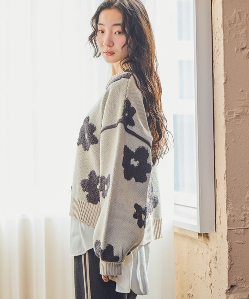 フラワージャガードニットプルオーバー（ニット/セーター）｜niko and