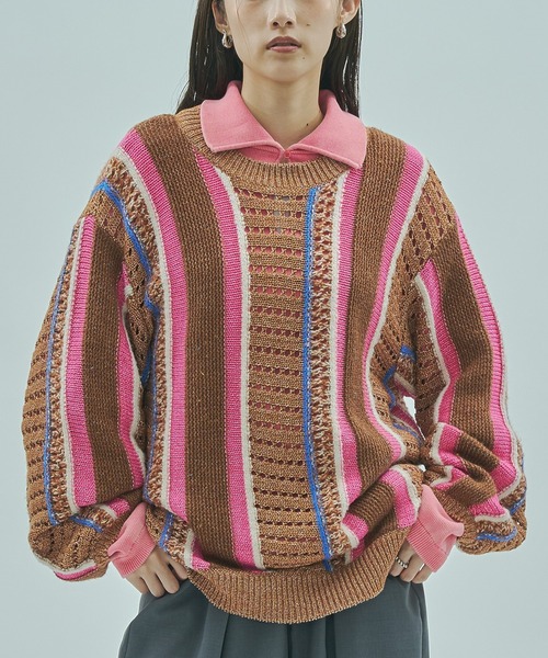 ROSE BUD(ローズバッド)の「(GENE HEAVENS)MULTI COLOR KNIT(ニット/セーター・レディース・ブラウン/グリーン・ONE SIZE)」の1枚目の写真