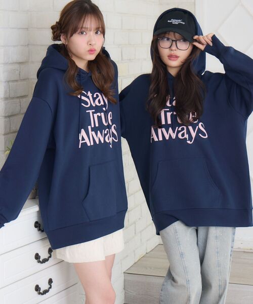 ems excite（エムズエキサイト）の「ロゴBIGパーカー（パーカー・レディース・ダークグレー/ダークブルー/ナチュラル・FREE）」の4枚目の写真