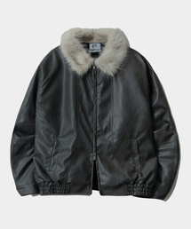 PLACE STUDIO（プレイススタジオ）の「Soft Collar Fur Basic Washed Two-Way Zip-Up Leather Jacket Jumper [Charcoal]（ムートンコート）」