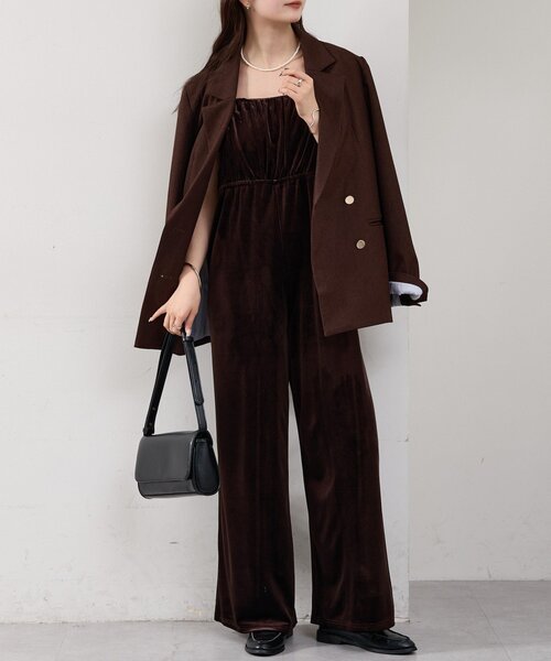 mystic(ミスティック)の「ベロアフリルオールインワン(サロペット/オーバーオール・レディース・ブラック/ブラウン・FREE)」の1枚目の写真