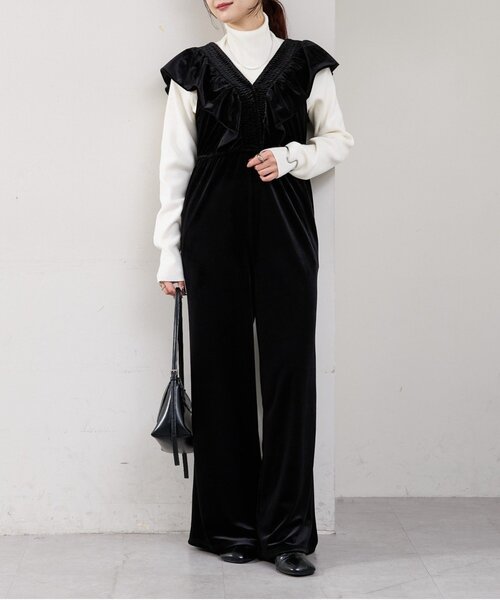 mystic(ミスティック)の「ベロアフリルオールインワン(サロペット/オーバーオール・レディース・ブラック/ブラウン・FREE)」の3枚目の写真