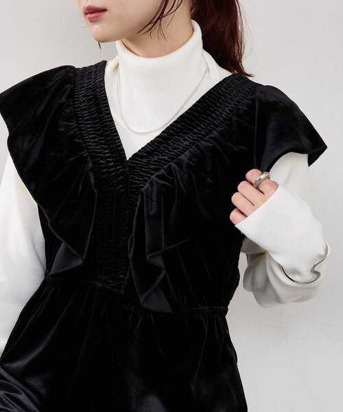 mystic(ミスティック)の「ベロアフリルオールインワン(サロペット/オーバーオール・レディース・ブラック/ブラウン・FREE)」の6枚目の写真