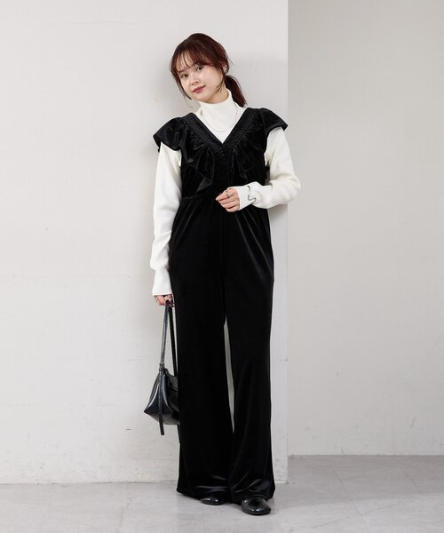 mystic(ミスティック)の「ベロアフリルオールインワン(サロペット/オーバーオール・レディース・ブラック/ブラウン・FREE)」の7枚目の写真