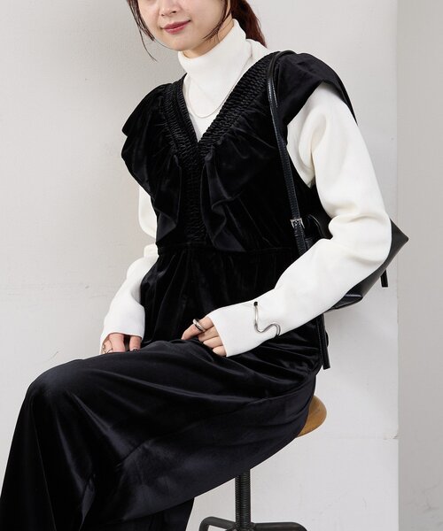 mystic(ミスティック)の「ベロアフリルオールインワン(サロペット/オーバーオール・レディース・ブラック/ブラウン・FREE)」の9枚目の写真