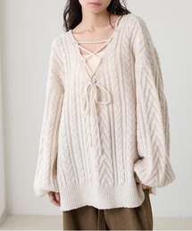 【apres jour clair】２WAYレースアップケーブルニット